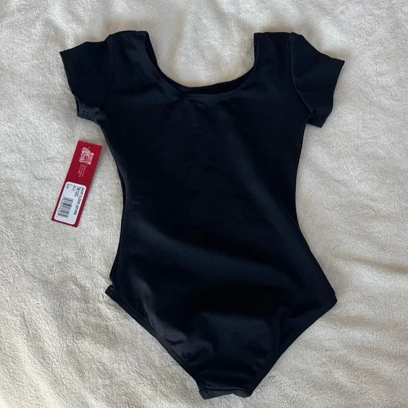 Capezio Black Short Sleeve Dance Leotard for Kids - Picture 2 of 4